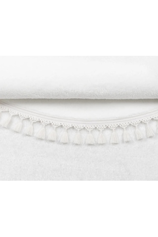 Yuvarlak Comfort Puffy Ponpon Saçaklı Peluş Halı Beyaz