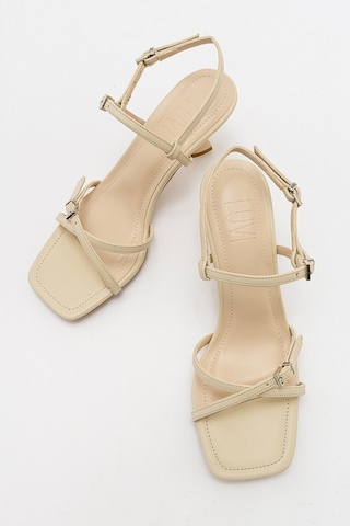 Luvishoes Nebel Ekru Cilt Kadın Topuklu Sandalet Ekru