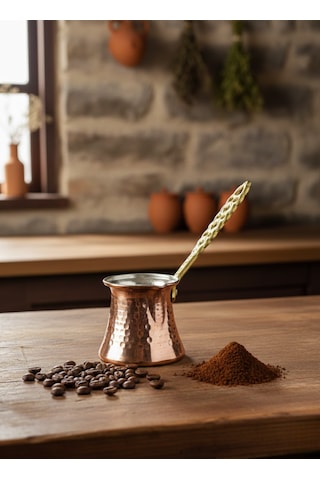 Ludıa Dövme Bakır El Yapımı 155ml Cezve Kahve Cezvesi No2
