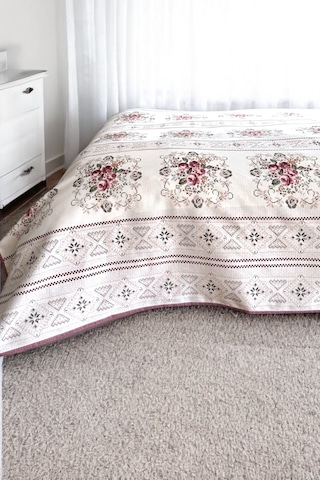 Alla Turca Tek Kişilik Kanaviçe Desenli Pike Gül Kurusu 160x240 Cm %100 Pamuk Gül Kurusu