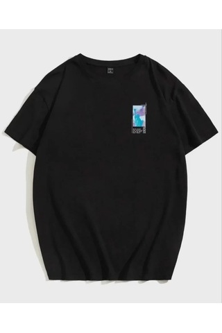Periliçekeçe Unisex Baskılı Oversize T-shirt - Siyah Periliçekeçe Unisex Baskılı Oversize T-shirt - Siyah