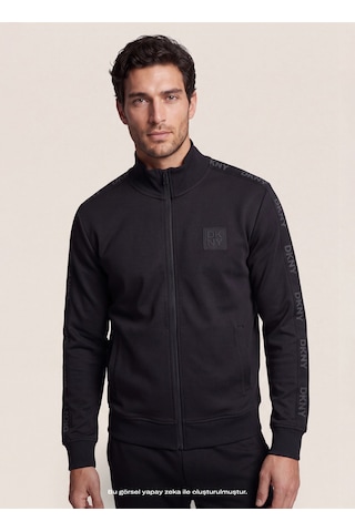 Dkny Dkfw26064-100 Jacquard Sweatshirt Siyah Erkek Bisiklet Yaka Logo Baskılı Sweatshirt
