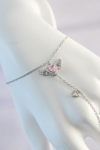 Tua Moda 316l Çelik Gümüş Renk Pembe Zirkon Taşlı Kanatlı Kalp Model Şahmeran Çok Renkli
