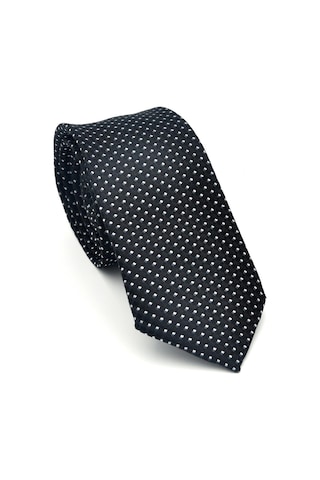 Beyaz Küçük Kare Desenli Siyah Dokuma Kumaş Mendilli Slim Fit Kravat // Sdk-2511-1 Siyah