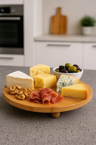 Qerhome Bambu Top Ayaklı Yvarlak Sunumluk 25 Cm Alg Beyaz