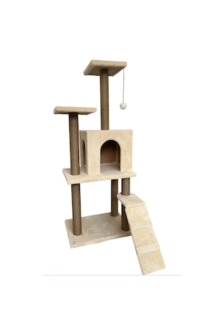 Nursoft B-08 Bej Kedi Tırmalama Evi ve Kedi Oyun Evi