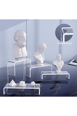3'lü Ürün Yükseltici Organizer Stant Pleksi 26x3cm / 28x6cm / 30x10cm / 5mm - Şeffaf Diğer