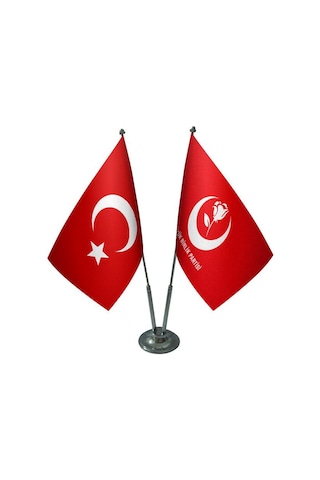Masa Üstü Büyük Birlik Partisi Bayrağı Türk Bayrağı İkili Krom Di