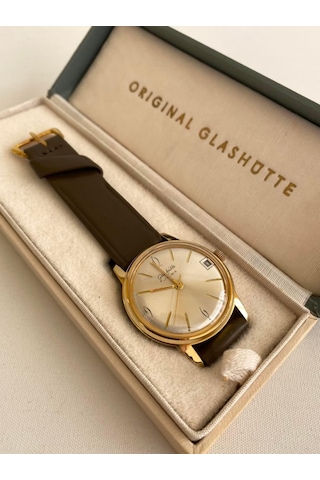 GUB Glashütte 10539 Altın Kaplama Vintage Kurmalı Kol Saati 36 MM