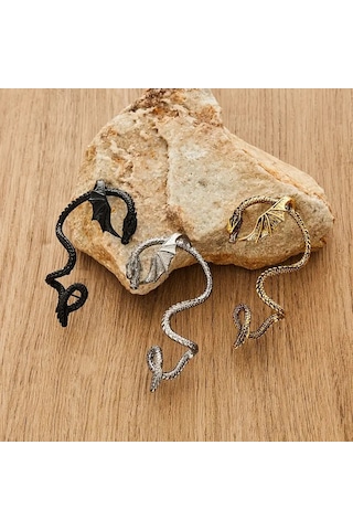 Retro Tarzı Sarmal Klipsli Ejderha Küpeler, Şık Punk Gotik Parti Küpeleri Hediye Kutusu