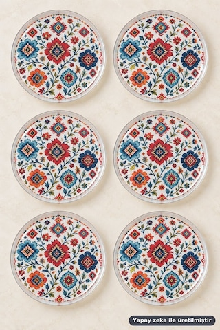 6'lı Cam Tatlı Tabağı - Anadolu Çiçekleri Desenli 16 Cm - 6 Adet Pasta Tabak Çok Renkli 6'lı Cam Tatlı Tabağı - Anadolu Çiçekleri Desenli 16 Cm - 6 Adet Pasta Tabak Çok Renkli