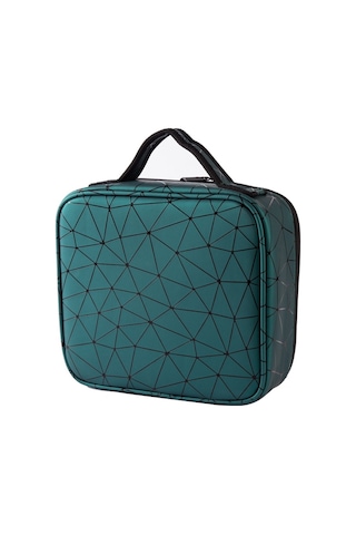 Sones Su Geçirmez Kozmetik Kutusu Bölmeli Kozmetik Çantası Büyük Kapasiteli Eşkenar Dörtgen Pu Kozmetik Saklama Kutusu Yeşil