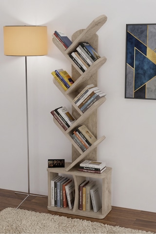 Reyo Falez 10 Raflı Kitaplık Modern Dekoratif Kitap Rafı Çok Katlı Kitap Standı Salon Ofis Organizer 7062 Traverten