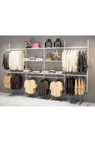 Mağaza Raf Sistemi, Askılık Sistemi, Butik, Mağaza Stand-245x200. Beyaz
