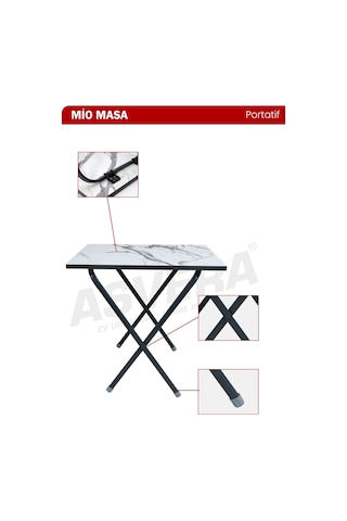 Asvera Mio 40x60 Antrasit Mermer Desenli Balkon Masası - Katlanabilir Pratik Mutfak Masası Diğer