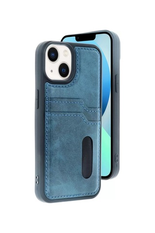 Apple iPhone Uyumlu- 15 Sara Kartvizitli Deri Kılıf - Lacivert
