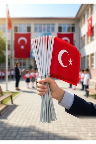 Premium 23 Nisan Türk Bayrağı - Tekli Alpaka Plastik Saplı, 20x30cm Tek Ebat