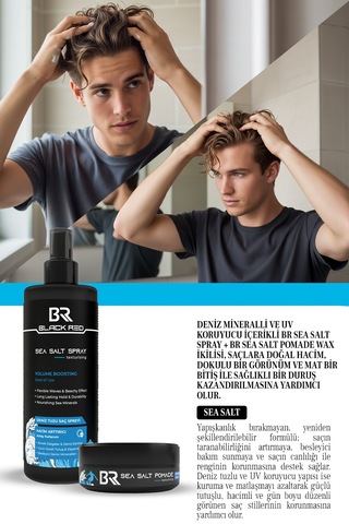 Saç Deniz Tuzu Spreyi - Sea Salt Spray & Sea Salt Pomade Wax Saç - 2'li Set Saçbakım
