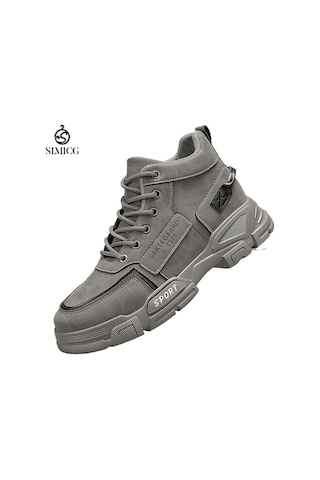 Erkek Yüksek Üst Kalın Tabanlı Martin Botları Gri