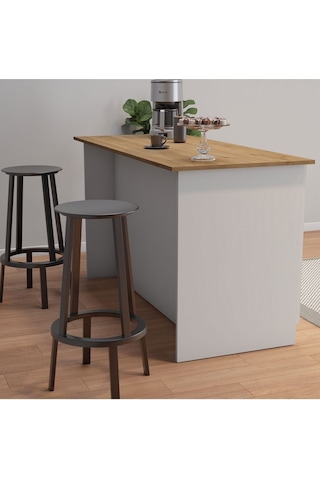 Umg Mobilya Patentli 160lık Benzila Siyah Kulplu Ada Mutfak, Mutfak Dolabı, Çok Amaçlı Dolap Beyaz - Meşe