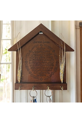 Pelince - Bereket Duası Anahtarlık - Anahtar Askılığı - Başaklı Model - 26.5 Cm Kahverengi