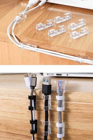 Şeffaf Kablo Sabitleyici Düzenleyici Yapışkanlı Kablo Organizer Tutucu Toplayıcı 100 Adet