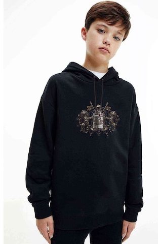 Chivas Regal Baskılı Unisex Çocuk Kapüşonlu Siyah Sweatshirt Siyah