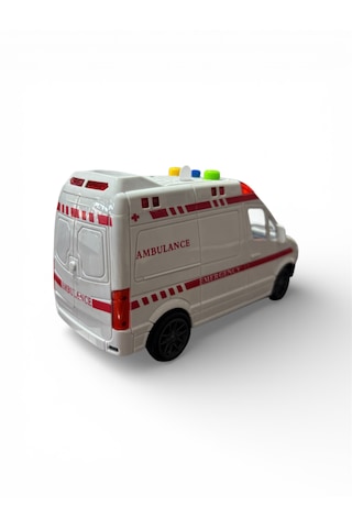 Işıklı Sesli Sürtmeli Ambulans Beyaz - Kırmızı
