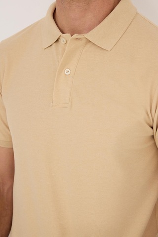 Tudors Erkek Slim Fit Dar Kesim Pamuklu Yumuşak Dokulu Serin Tutan Kumaş Düz Pike Kum Beji Polo Yaka Tişört-33706 Bej