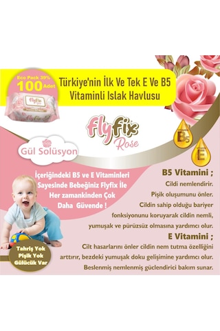 Flyfix Rose 12 Li 1200 Yaprak Islak Mendil Bebek Havlusu Gül Kokulu