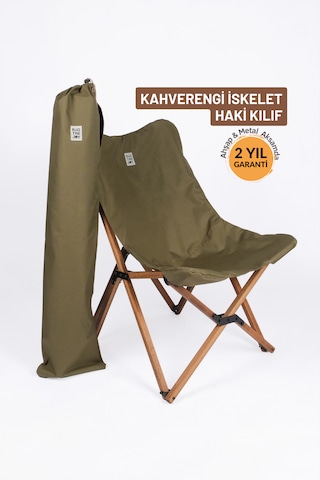 Bag The Joy Ahşap Kahverengi İskelet - Haki Kılıf Sandalye