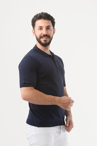 Lacivert Polo Yaka Regular Pamuklu T-shirt Lacivert