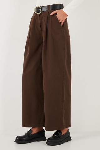 Lela Wide Leg Yüksek Bel Geniş Paça Kemerli Bayan Pantolon 68351223 Kahve