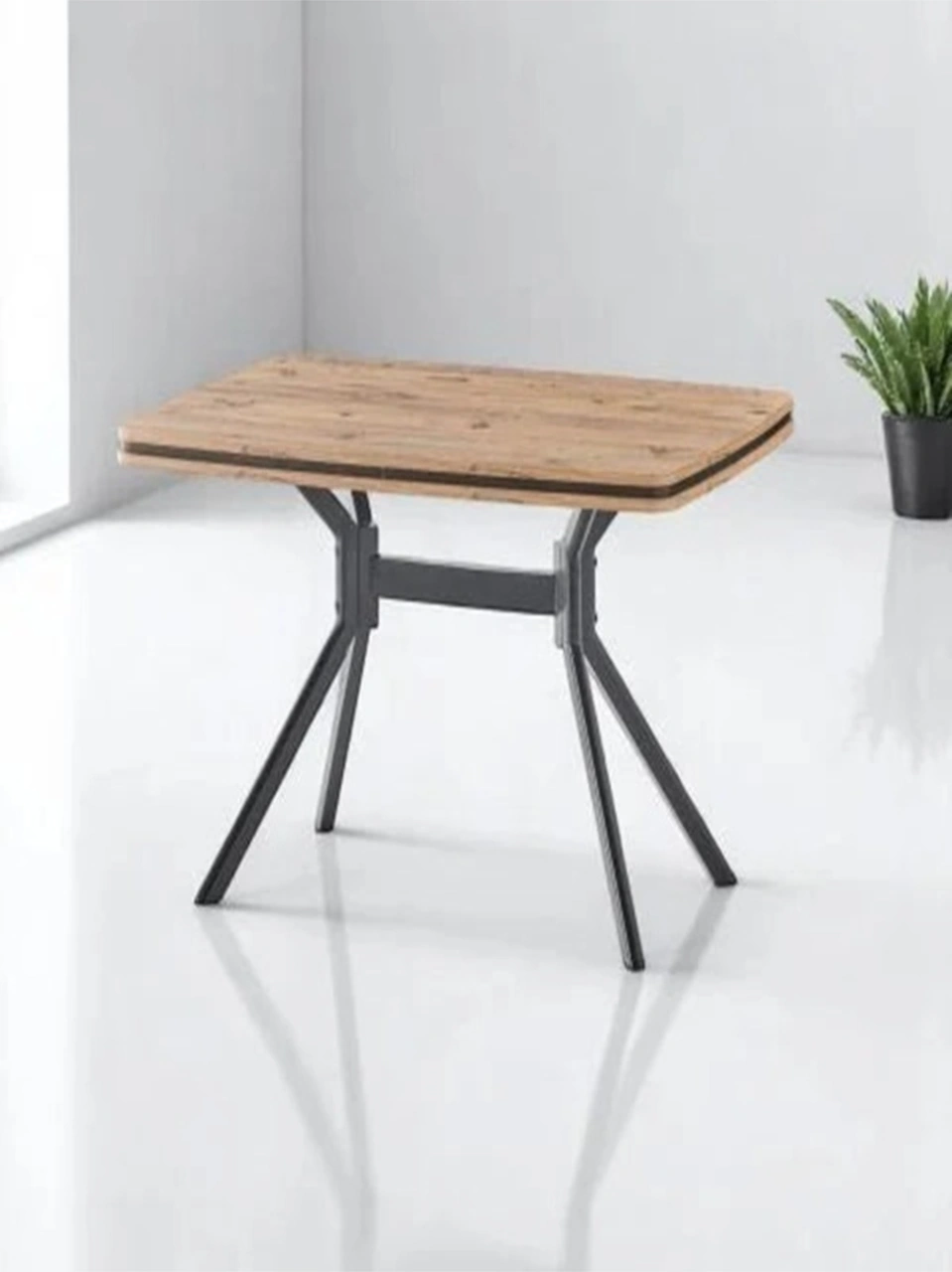 Dengema Koza Dikdörtgen Masa Ceviz Desen, Siyah Ayak, 80 120 Cm Sandalyesiz Ceviz Desen -siyah Ayak