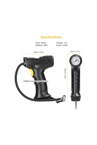 Teltree 12v 120w Arabalar İçin El Tipi Hızlı Lastik Şişirici, Led Işıklı, Portatif Abs Mini Kompresör