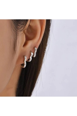 6 Parça Kalp Model Küpe Seti Halka Sade Kullanımlı Silver Renk Renkli