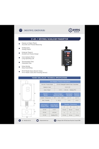 Ems Kontrol - Göstergeli Sıcaklık Nem Transmitteri Modbus Rtu / -20 - +80 C