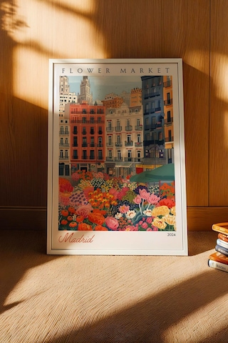 Madrid İspanya Çerçeveli Tablo Seyahat Severlere Salon Ve Ofis İçin Estetik Duvar Dekoru Travel Flower Market