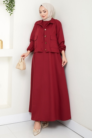 Bestenur Faylin Ceket Elbise İkili Takım 1565 - Bordo Bordo