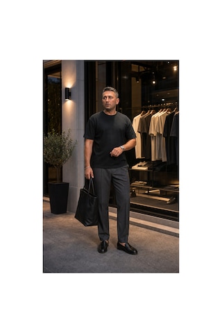Modi Green Premium Oysho Regular Oversize Unisex Sıfır Yaka Kısa Kollu Tişört - Siyah