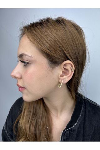 Zirkon Taşlı, Paslanmaz Çelik Küpe 72, Altın Renk Altın