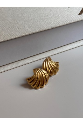 Altın Kaplama Kabarık Spiral Form Küpe Modern Ve Minimal Tasarım Altın