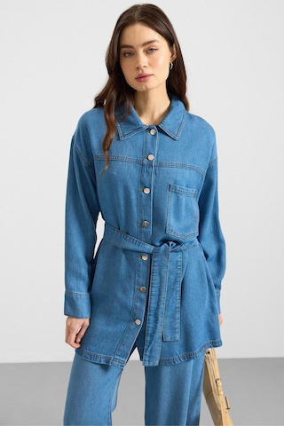 Olcay Metal Düğmeli Soft Denim Ceket Pantolon Mavi 9401-tk