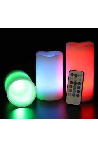 3lü Set Led Mum Rgb Kumandalı Renkli Işıklı Mum 3lü Set Led Remote Control Electronic Candle Işıklı Mum