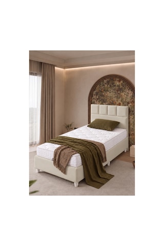 Baza Seti, Monaco Tek Kişilik Baza Başlık Maxi Yatak Seti, Bej - 100x200 Cm 100 x 200