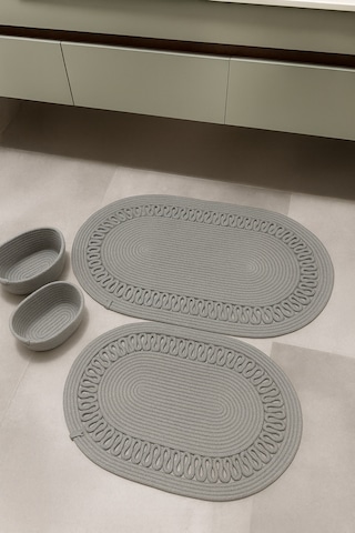 Mavaux Terra 4 Lü Banyo Seti 2 Li Oval Paspas & 2 Li Oval Sepet, Doğal Halat Dokuma, El Yapımı - Premium Gri
