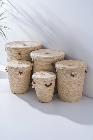 Aria Hasır 5 Li Çok Amaçlı Sepet Seti Krem