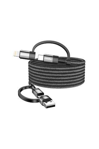 Hızlı Şarj Kablosu 4 İn 1 Usb-a/c To Type-c/lightning, 60w, 1.2m, Manyetik Siyah-v0201007
