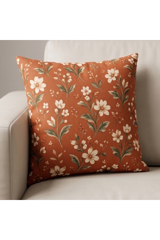 4'lü Kiremit Krem Vintage Çiçek Ve Etnik Desenli Dekoratif Kırlent Kılıfı Seti - Çift Taraflı 43x43 Cm Kiremit Kırmızısı