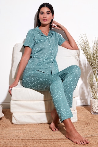 Lela Regular Fit Gömlek Yaka Kısa Kollu Bayan Pijama Takımı 65780124 Mint